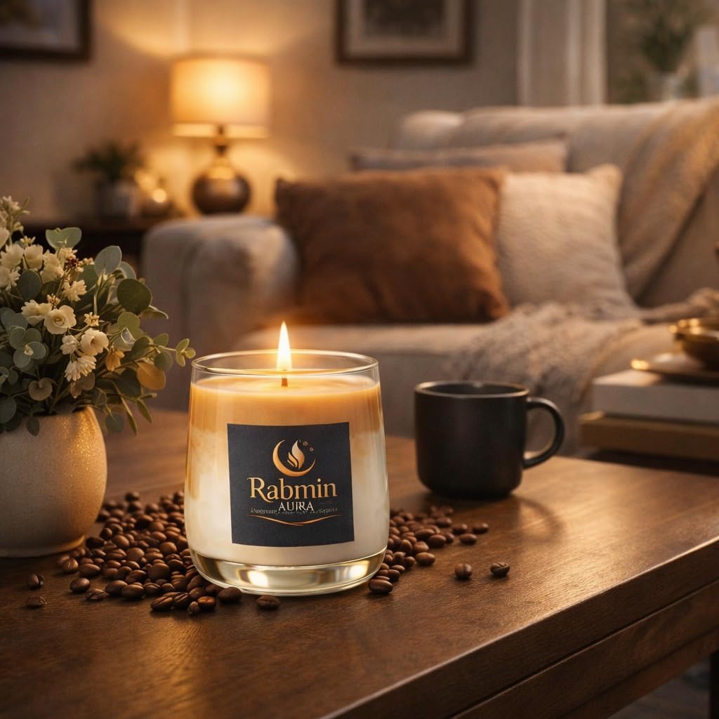 Rabmin Aura Premium Coffee Latte Scented Soy Candle – Long Lasting Handmade Natural Candle, Luxury Home Fragrance & Gift
