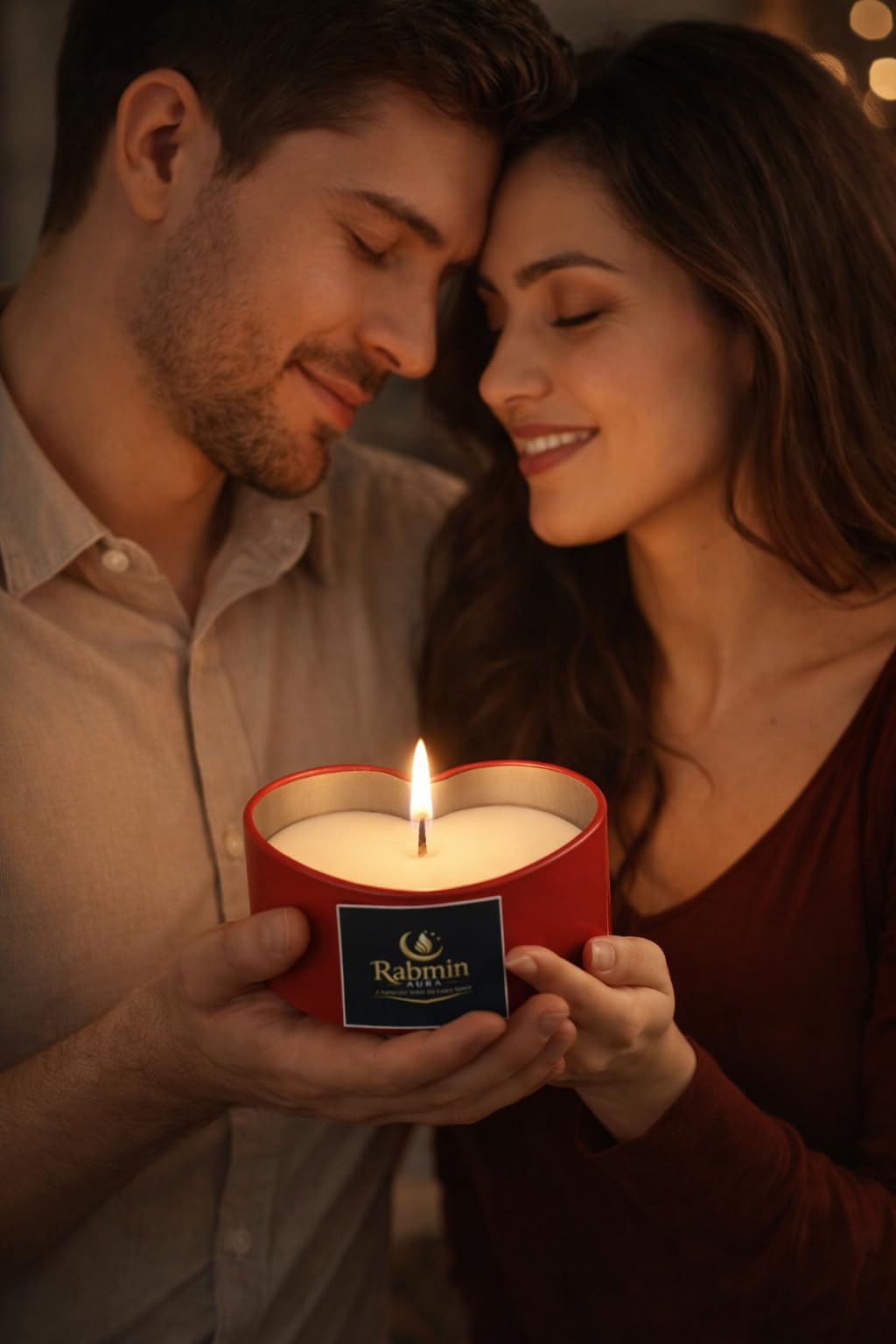 Rabmin Aura Heart Shaped Scented Candle – Angel Kiss Fragrance, 12 Hour Long Burning Soy Wax Candle