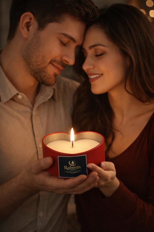 Rabmin Aura Heart Shaped Scented Candle – Angel Kiss Fragrance, 12 Hour Long Burning Soy Wax Candle
