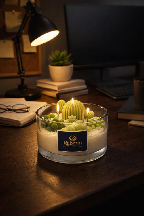 Rabmin Aura Luxury Cactus Garden Candle – Artisan Succulent Soy Wax Candle in Elegant Glass Jar, Long Lasting Clean Burn Home Fragrance Décor
