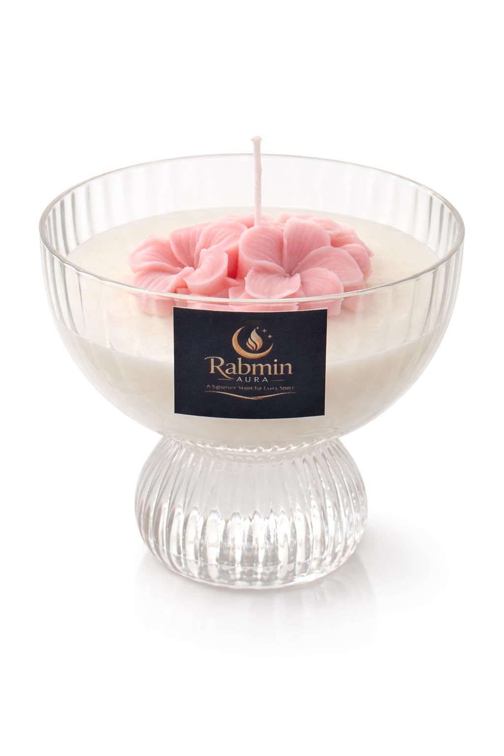 RABMIN AURA Rose Soy Wax Candle – Luxury Glass Pedestal Bowl – Romantic Scented Home Décor Gift – Long Lasting Clean Burn