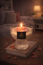 RABMIN AURA Rose Soy Wax Candle – Luxury Glass Pedestal Bowl – Romantic Scented Home Décor Gift – Long Lasting Clean Burn