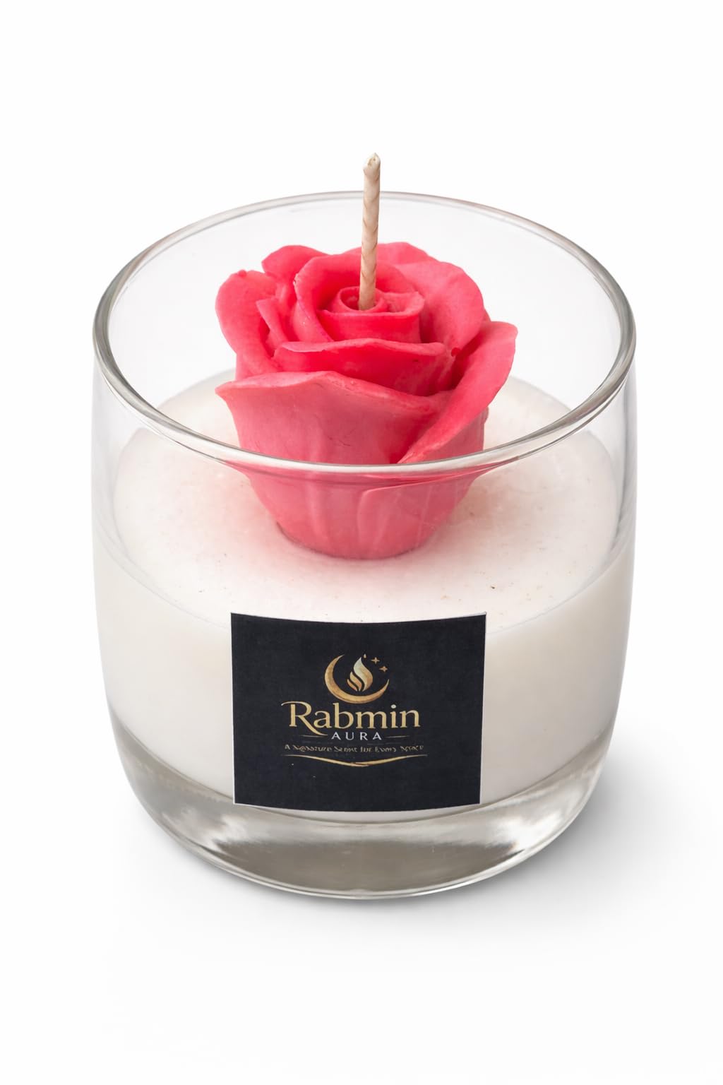 RABMIN AURA Rose Flower Scented Candle, Handmade, Glass Jar, Romantic Home Décor & Gift