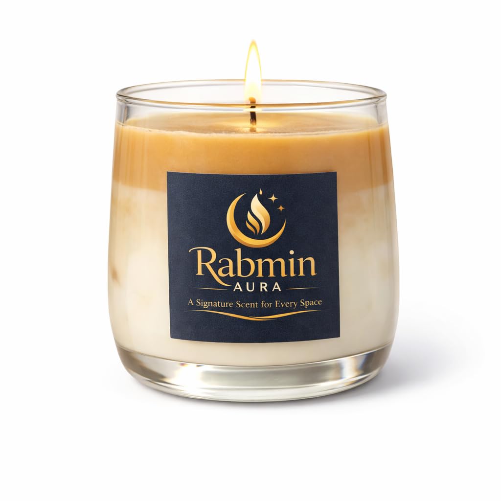 Rabmin Aura Premium Coffee Latte Scented Soy Candle – Long Lasting Handmade Natural Candle, Luxury Home Fragrance & Gift