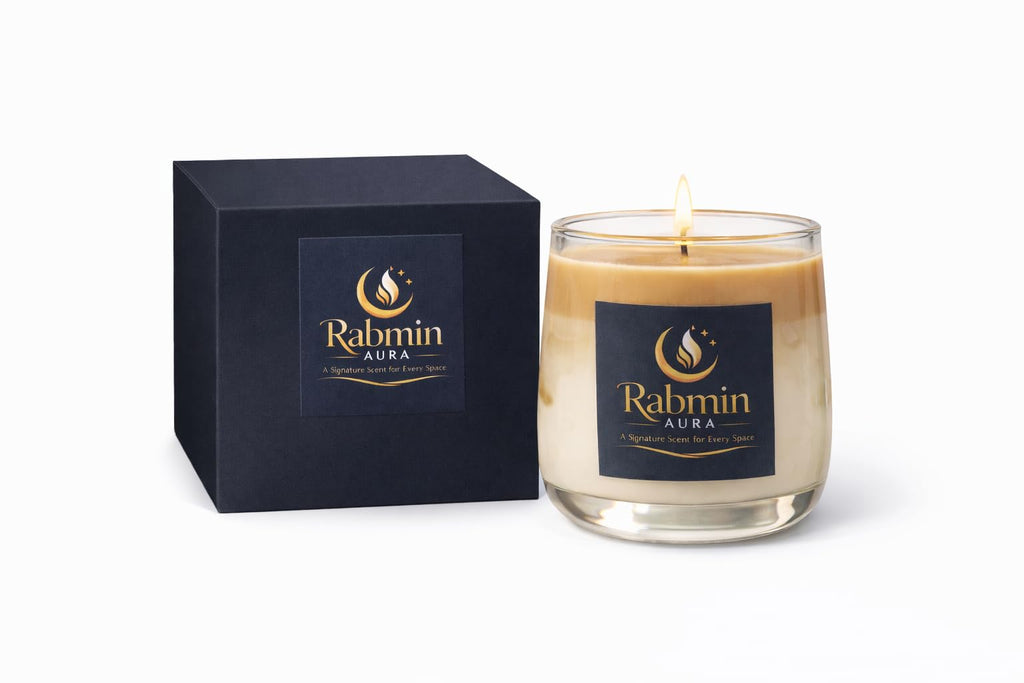 Rabmin Aura Premium Coffee Latte Scented Soy Candle – Long Lasting Handmade Natural Candle, Luxury Home Fragrance & Gift