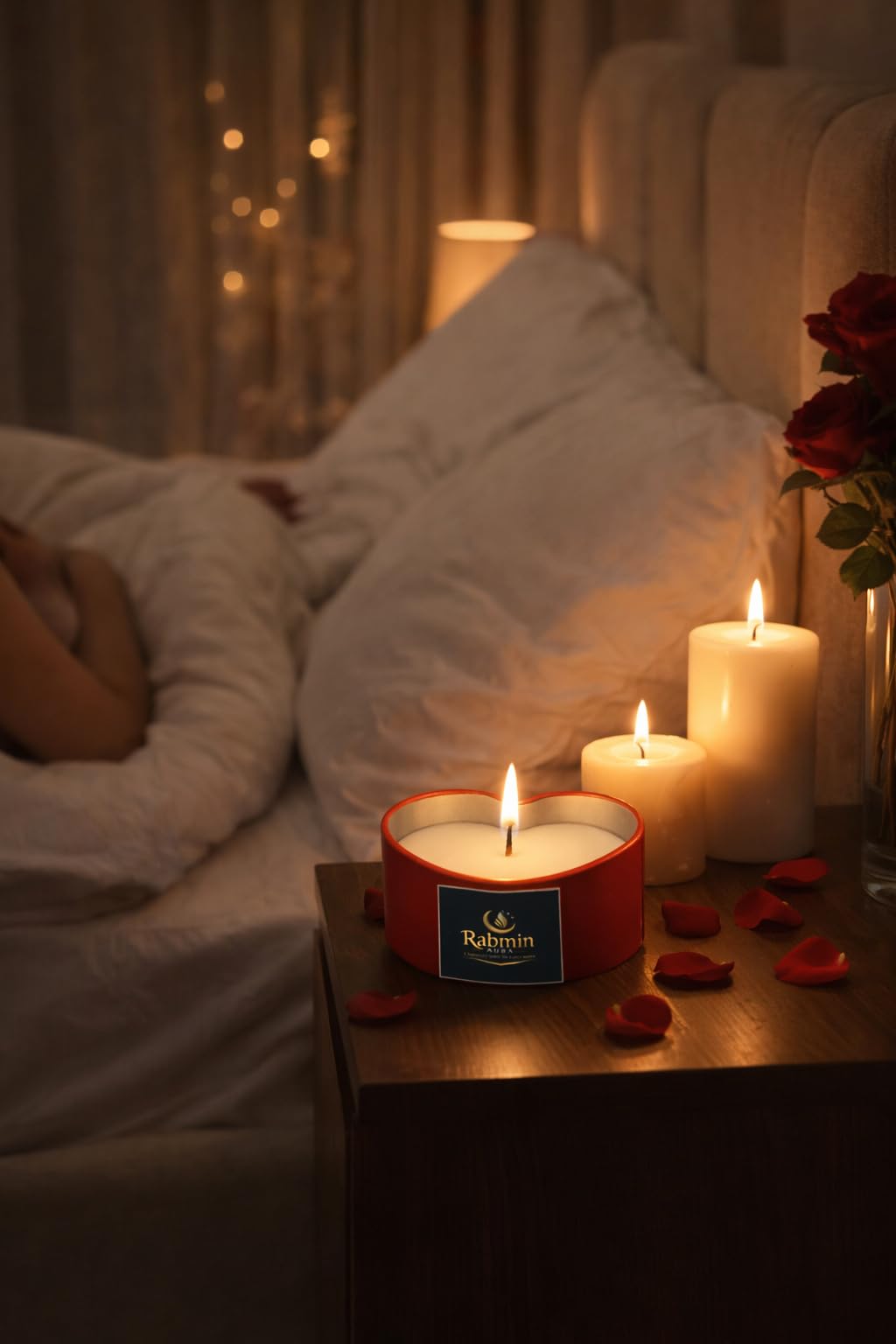 Rabmin Aura Heart Shaped Scented Candle – Angel Kiss Fragrance, 12 Hour Long Burning Soy Wax Candle